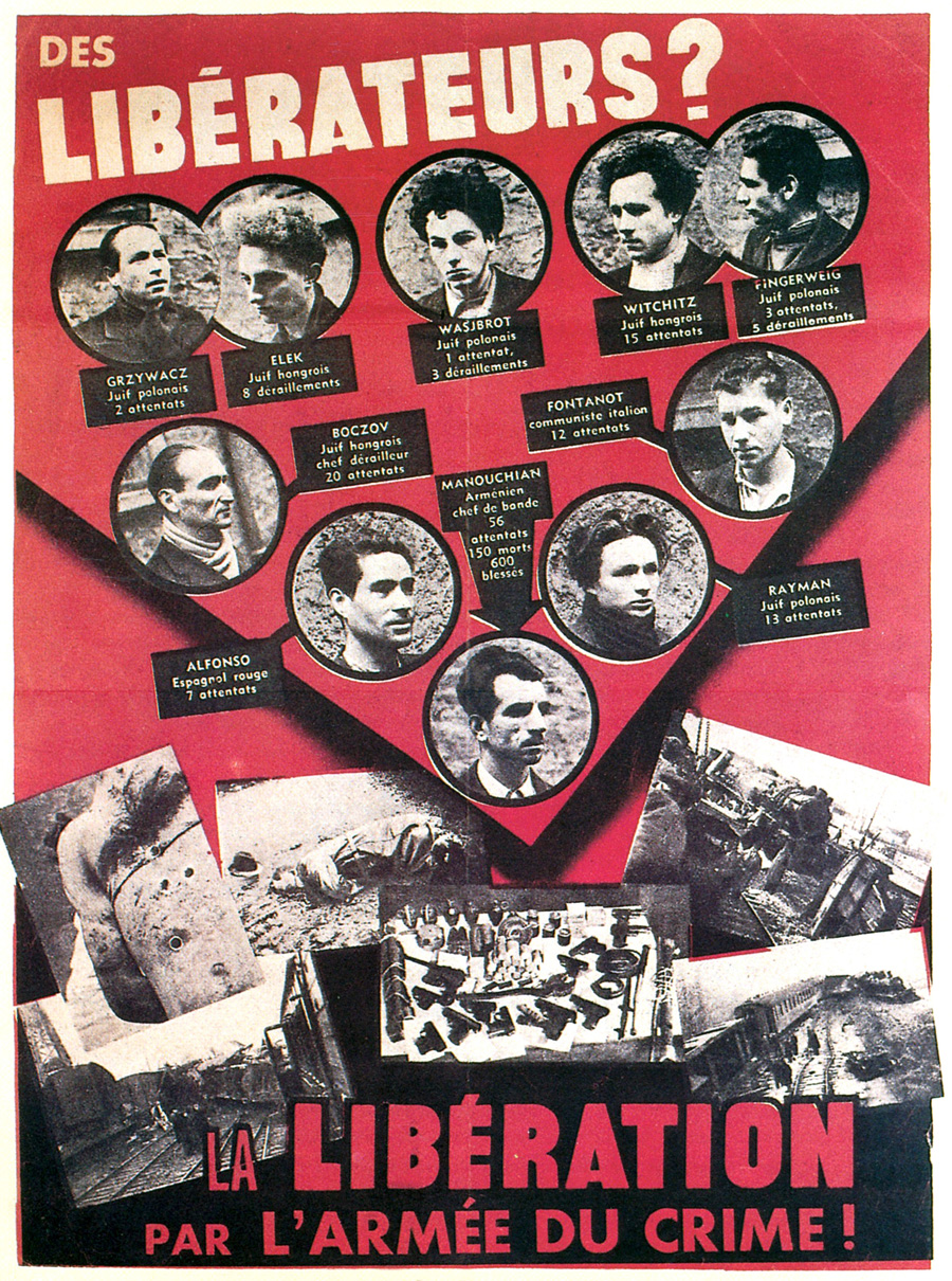 Il celebre “Affiche rouge”, manifesto di propaganda nazista diffuso a Parigi nel 1944, dopo l’esecuzione di 23 membri del gruppo Franchi tiratori partigiani - mano d’opera immigrata (Ftp-Moi). Sulla destra, il monfalconese Spartaco Fontanot. - 
