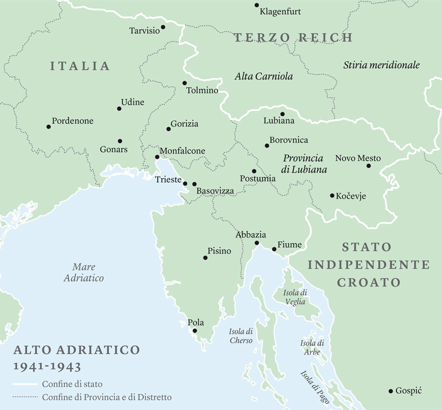 Mappa dei confini del Regno d’Italia dopo l’occupazione della provincia di Lubiana, 1941. - 