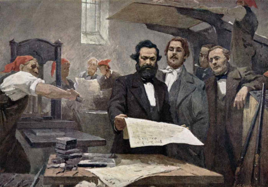 Karl Marx e Friedrich Engels nella tipografia de Die Neue Reinische Zeitung