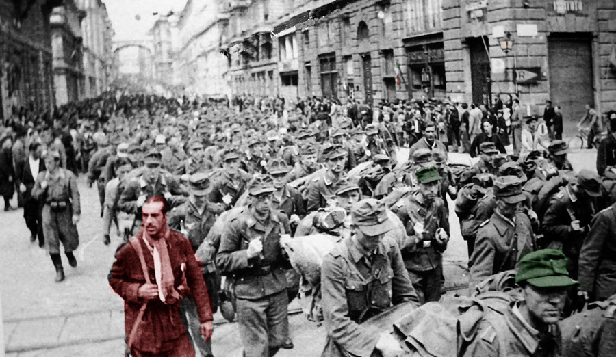 Genova, 26 aprile 1945: prigionieri tedeschi - grafica A.B.