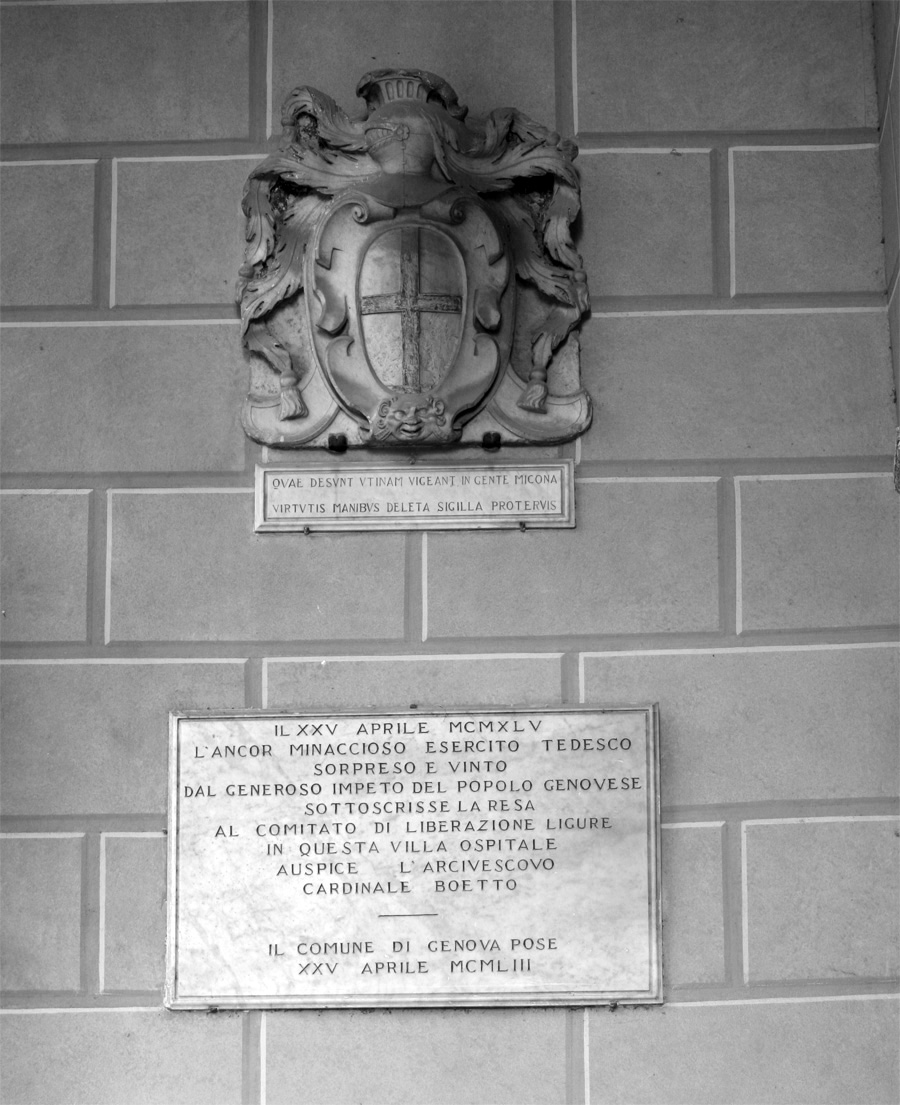 Genova, targa commemorativa a villa Migone, dove il 25 aprile 1945 fu firmato l'atto di resa fra le truppe tedesche e i partigiani